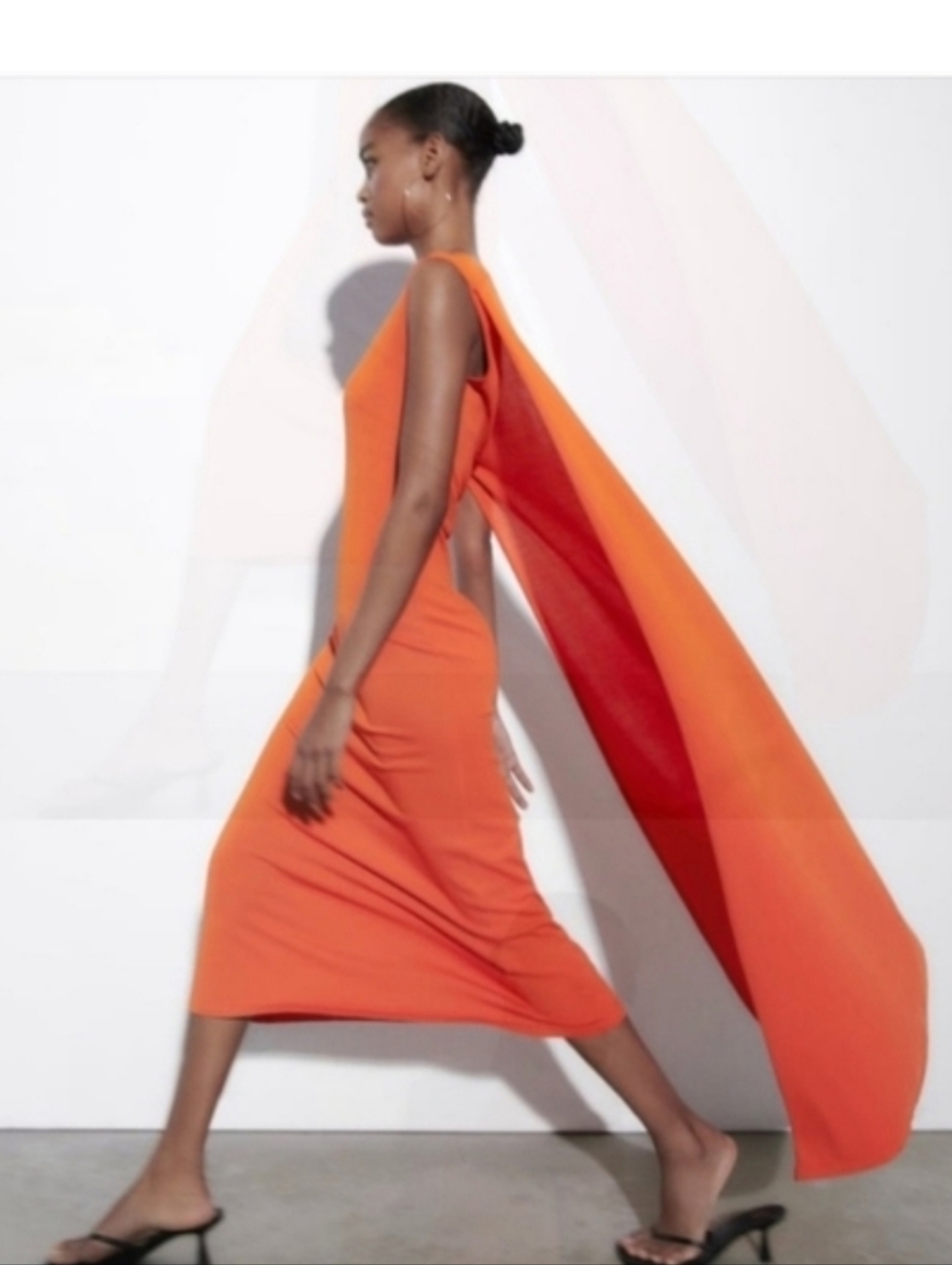 ZARA LONG KNIT CAPE DRESS ORANGE SIZE M - Picture 6 of 15